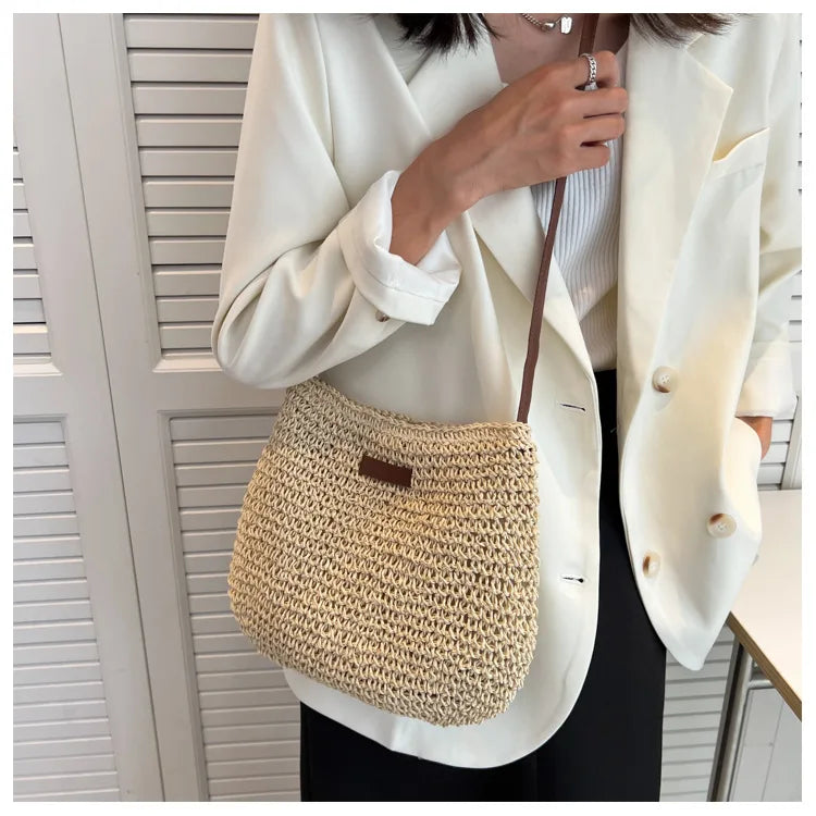 Straw Knitted Handbag – Women’s Woven Shoulder & Crossbody Beach Bag