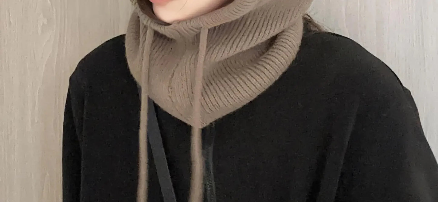 Knitted Hooded Balaclava Caps – Winter Korean Style Outdoor Warmer, One-Piece Neck Collar Beanie Hat for Women