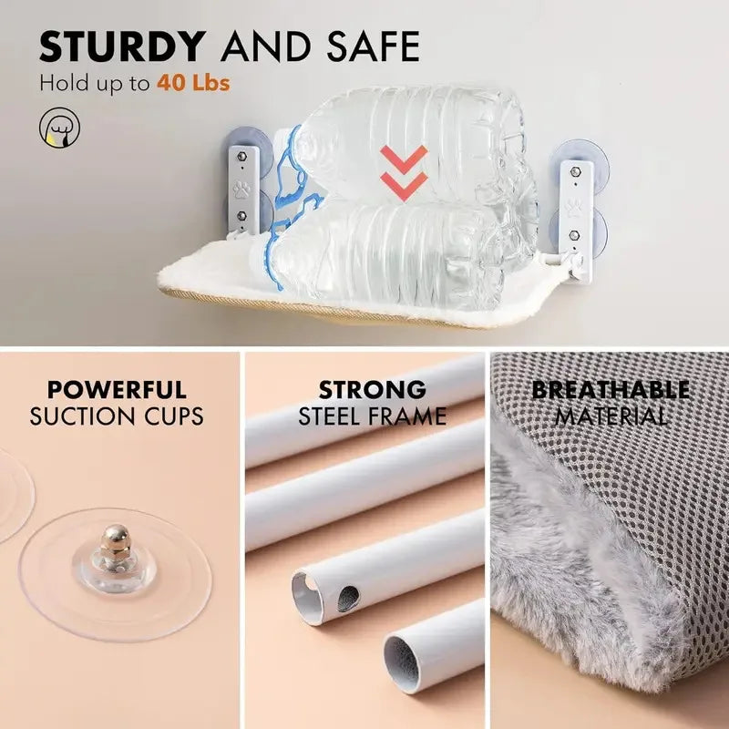 Foldable Cat Window Perch Hammock – Steel Frame Bed with Strong Suction Cups & Removable Cushion