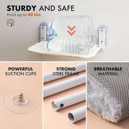 Foldable Cat Window Perch Hammock – Steel Frame Bed with Strong Suction Cups & Removable Cushion