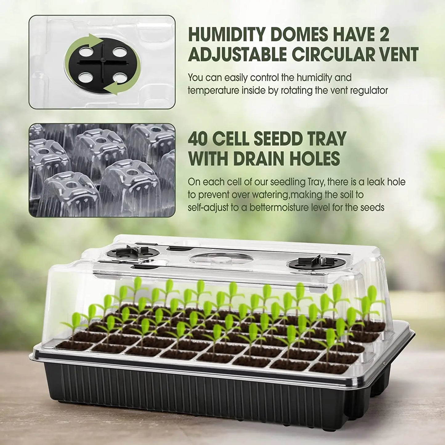 2-Pack 80-Cell Seed Germination Tray Set — High-Dome Seed Starter Kit with 4 LED Grow Lights & Intelligent Timer