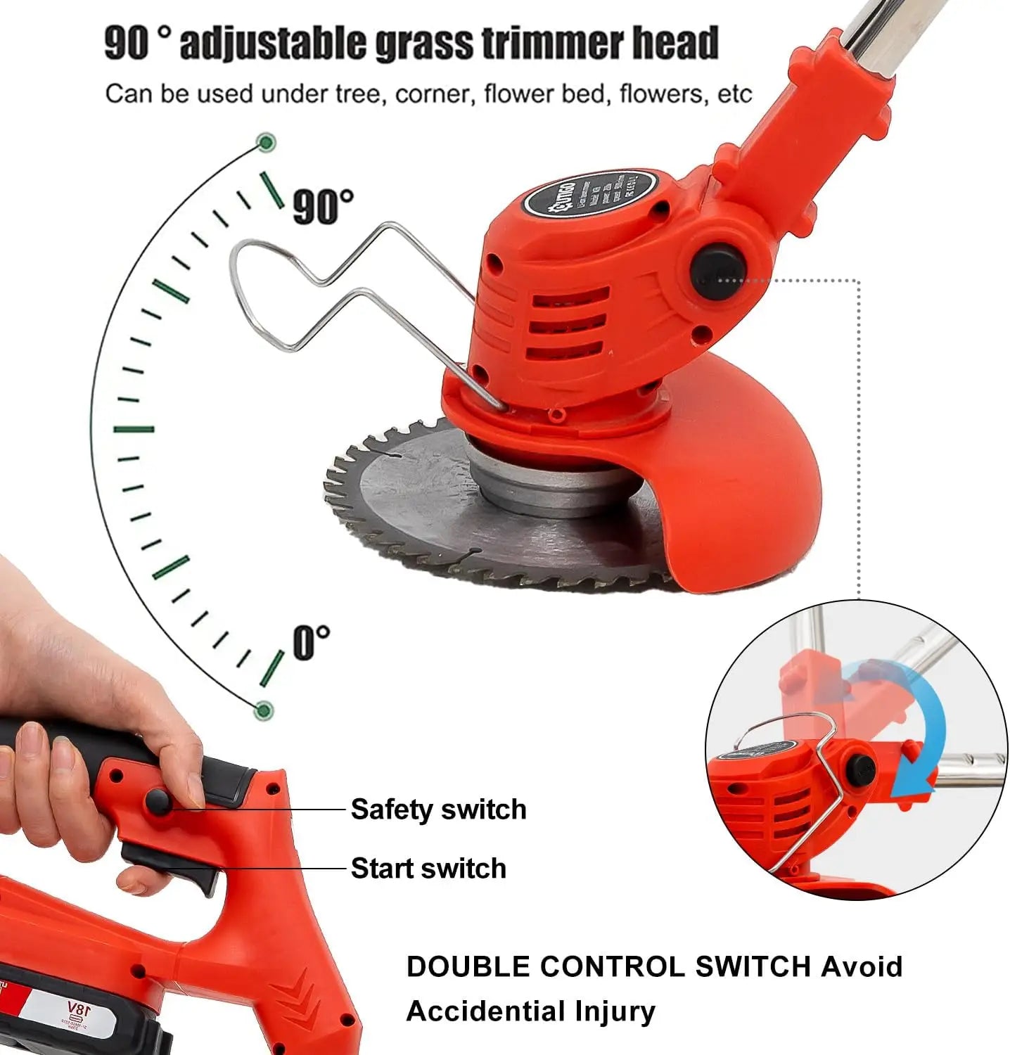 OUTIGO Cordless String Trimmer & Edger — 2×21V Battery Grass Trimmer with Blade Attachments