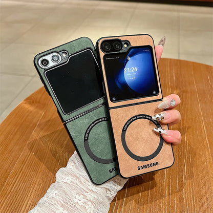 MagSafe Matte PU Leather Case for Samsung Galaxy Z Flip 6/5/4/3 & Z Fold 6/5/4/3 – Magnetic Luxury Flip Cover Skin Feel