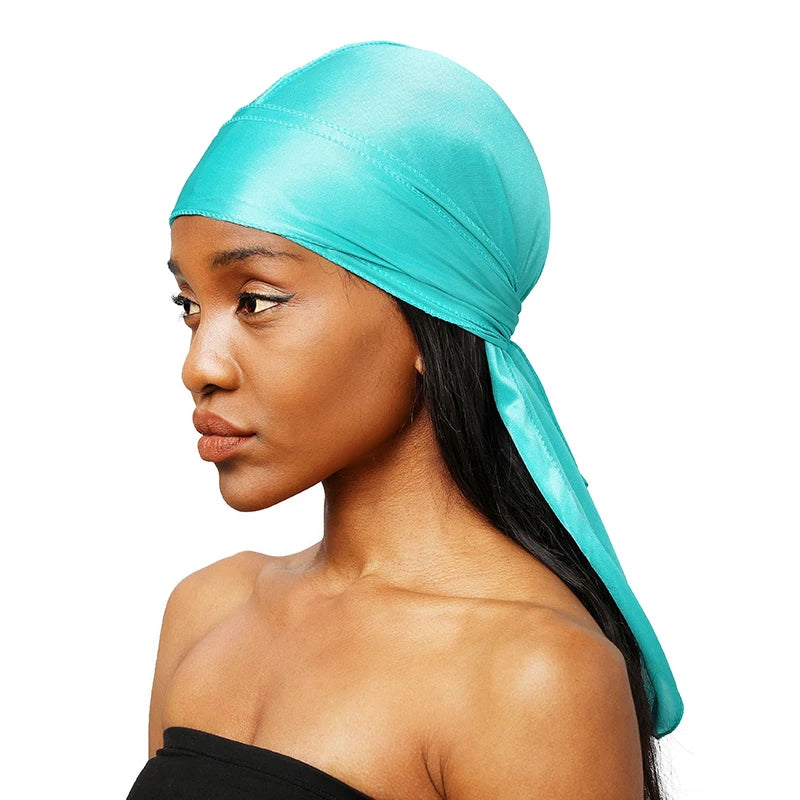 Unisex Silky Long Tail Durag Pirate Hat – Fashion Headwrap, Turban, Bandana, Cap for Women & Men, Hijab Hair Accessories