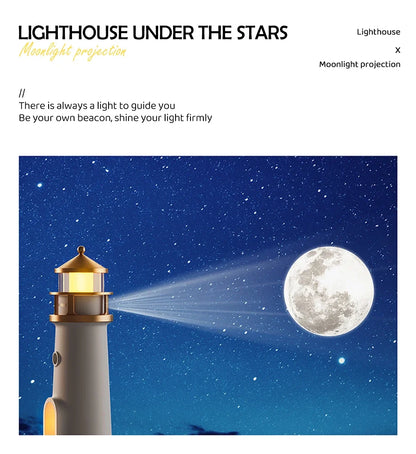 Moon Projection Lighthouse Night Light – Dimmable, Motion Sensor, Bluetooth Music, Timing Ambient Lamp for Christmas & Birthday Gift