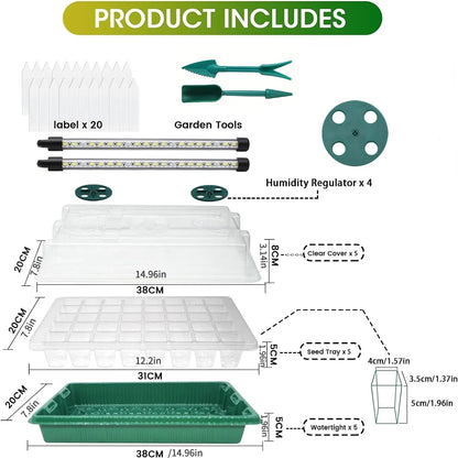 120-Cell Seed Starter Tray with Grow Light — Smart Timer Kit with Adjustable Vents & Drainage Holes