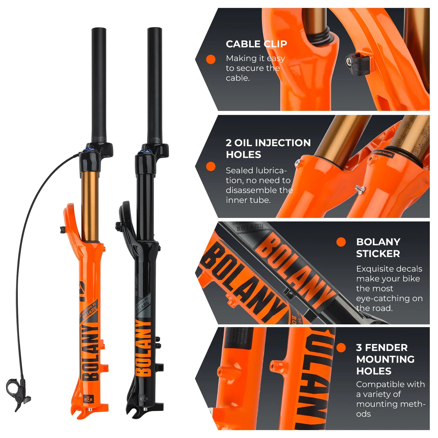 BOLANY Bike Air Fork – 27.5/29inch, 120mm Travel, Lightweight Magnesium Alloy Oil Air Suspension with Quick Release