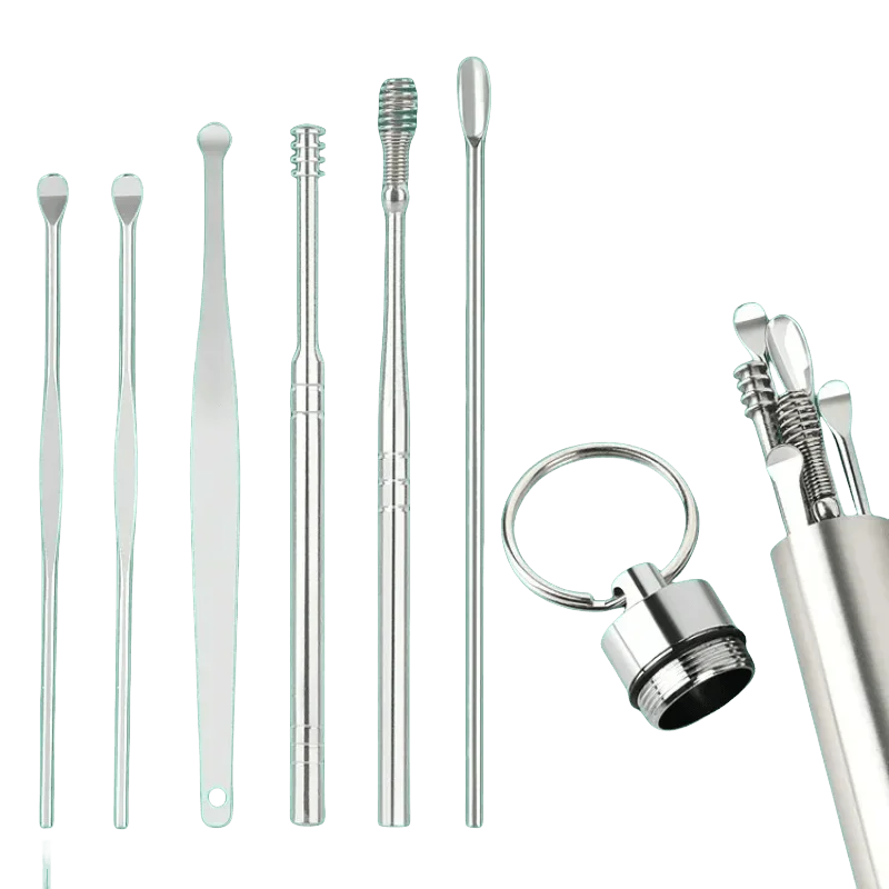 6pcs Stainless Steel Ear Wax Removal Tool Set – Spiral Rotating Ear Picker Spoon for Cleaning & Collecting Ear Wax