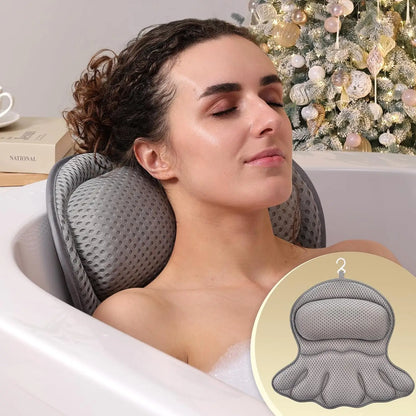 Luxury Bath Pillow for Bathtub – Neck & Back Support Headrest with Soft 4D Mesh