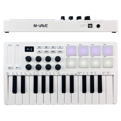 M-VAVE SMK-Ⅱ 25-Key MIDI Keyboard Controller – Bluetooth, 16 RGB Drum Pads, Semi-Weighted Dynamic Keybed
