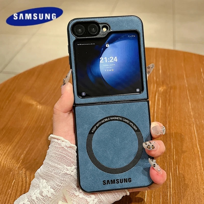 MagSafe Matte PU Leather Case for Samsung Galaxy Z Flip 6/5/4/3 & Z Fold 6/5/4/3 – Magnetic Luxury Flip Cover Skin Feel