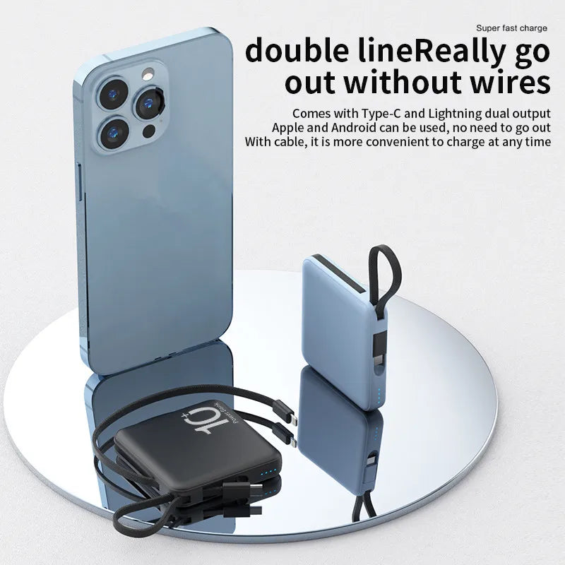 Mini Power Bank 30000mAh - Portable External Battery Pack with Built-in Cable - Spare Batteries for iPhone 14, Samsung, Xiaomiung