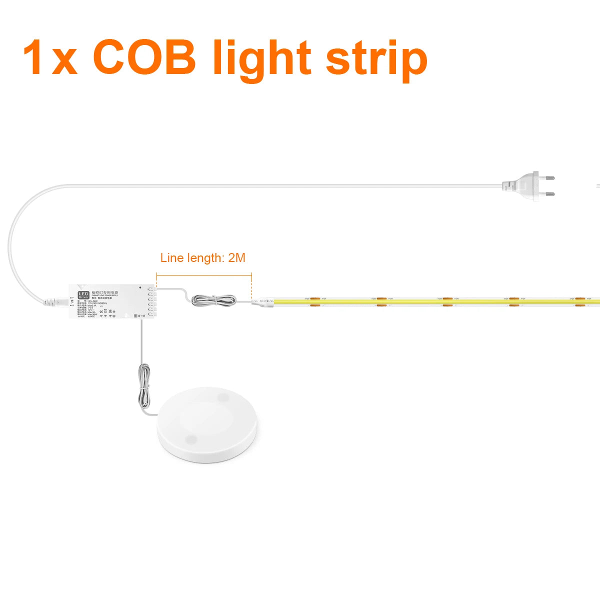 Under Cabinet COB LED Strip Light – Dimmable Touch Sensor Lamp for Display, Bookcase, Wardrobe & Closet