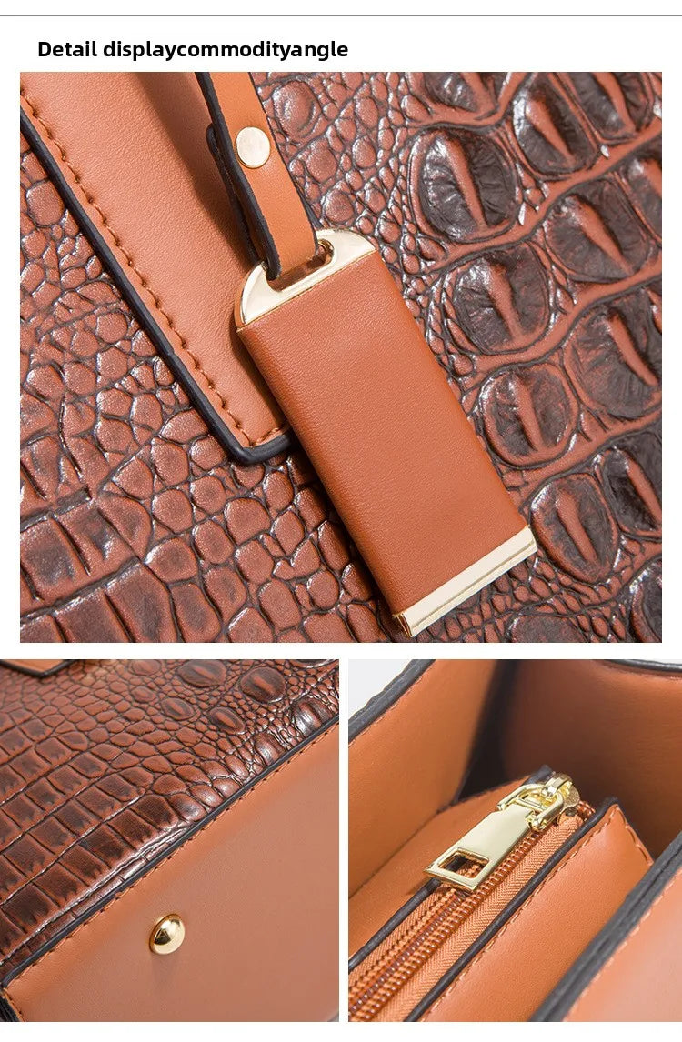 New Crocodile Pattern Handbag Set for Women — 3Pcs Tote, Shoulder Bag & Clutch, Large Capacity Fashion Set