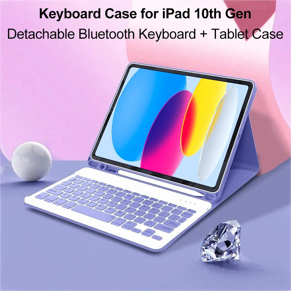 iPad 10th Generation 2022 Case – 10.9 Inch with Detachable Wireless Bluetooth Keyboard & Tablet Cover