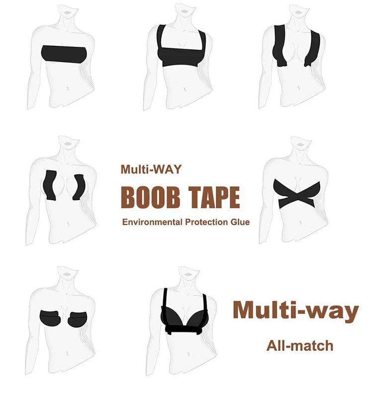 Women’s Adhesive Boob Tape – Invisible Strapless Bra with Nipple Pasties, Breast Lift Push-Up Pads & Bra Stickers