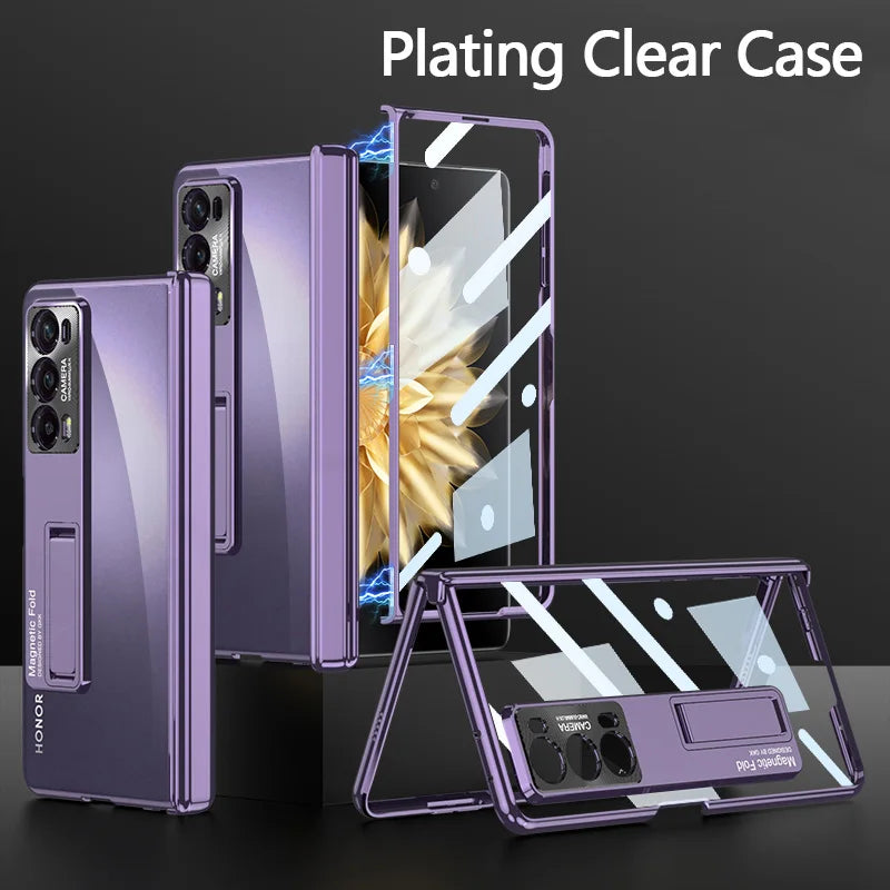 Original Honor Magic V2 Magnetic Hinge Case – Anti-Knock Matte Hard Cover with Outer Screen Glass Stand