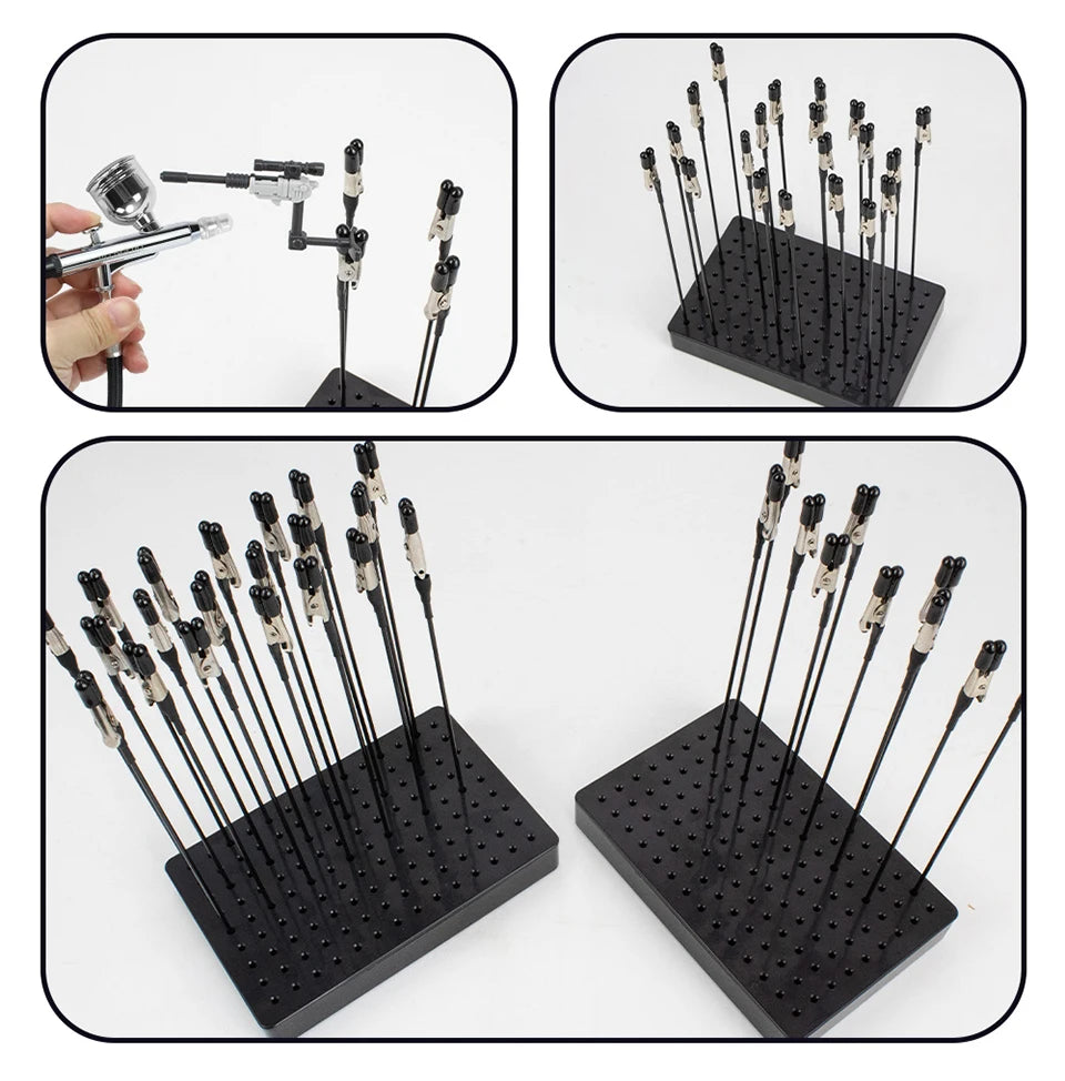 Model Painting Stand Base Holder with 20 Magnetic Alligator Clips & Flexible Sticks Set for Airbrush Crafting