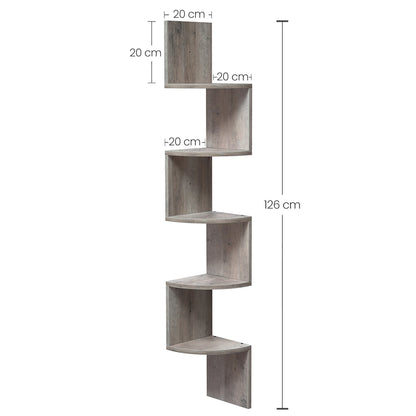 VASAGLE 5-Tier Corner Wall Shelf – Floating Bookshelf & Plant Display for Bedroom, Living Room, Bathroom, Home Office