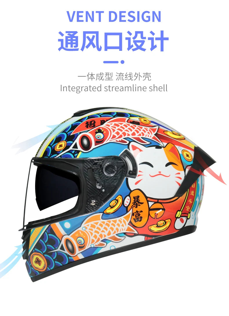 Full-Face Motorcycle Helmet — Winter Warm Double Visor Racing & Sports Motorbike Helmet