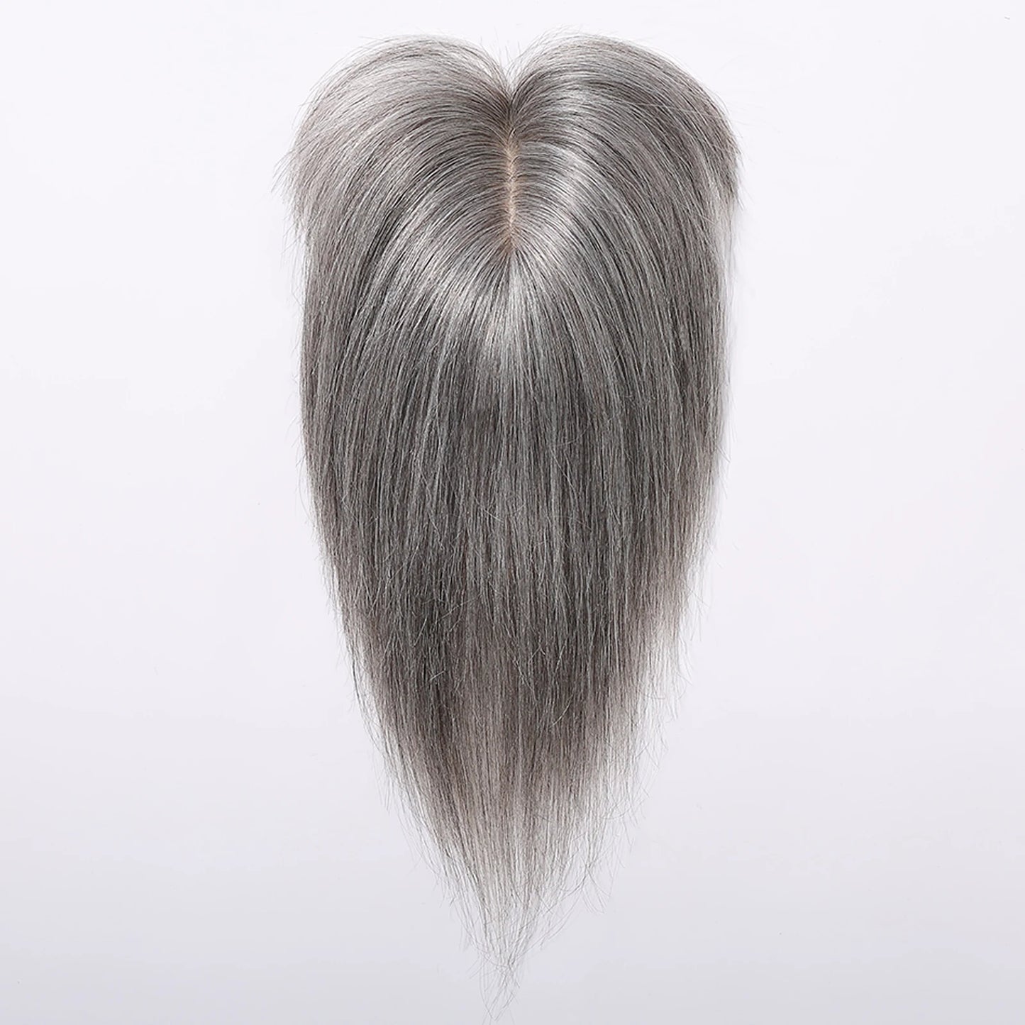 Light Grey Human Hair Topper with Thick Bangs – Clip-In 360° Coverage Hair Extensions for Women