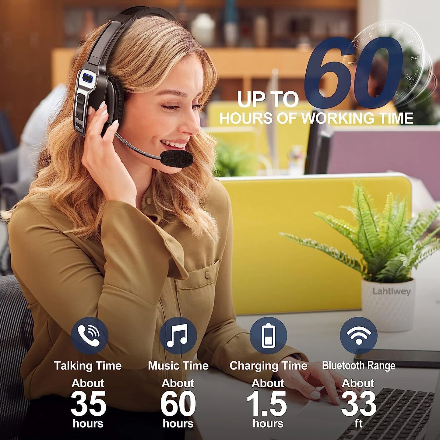 Bluetooth Trucker Headset with Microphone – Wireless On-Ear Headphones with AI Noise Cancelling & Mute Button