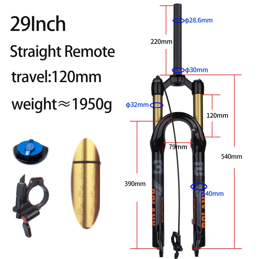 BOLANY Bike Air Fork – 27.5/29inch, 120mm Travel, Lightweight Magnesium Alloy Oil Air Suspension with Quick Release