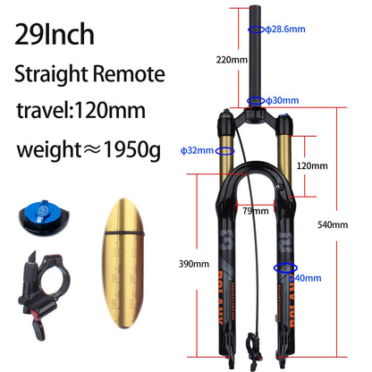 BOLANY Bike Air Fork – 27.5/29inch, 120mm Travel, Lightweight Magnesium Alloy Oil Air Suspension with Quick Release
