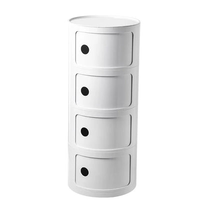 Nordic Minimalist White Bedside Table – Modern Round Plastic Side Cabinet, Small Creative Storage Unit