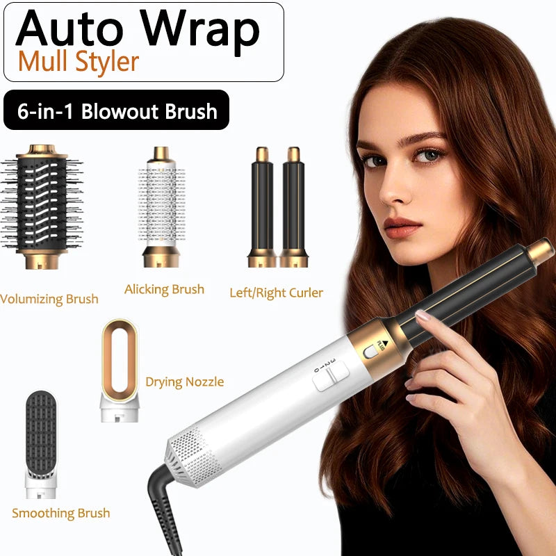 6-in-1 Hair Dryer Brush – Detachable Curler & Straightening Comb with Heat Control for Smooth Hair Styling