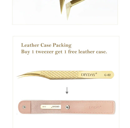 DIYDAY Anti-Slip Eyelash Tweezers — Stainless Steel Precision Fiber Tip for Eyelash Extensions & Makeup Tools