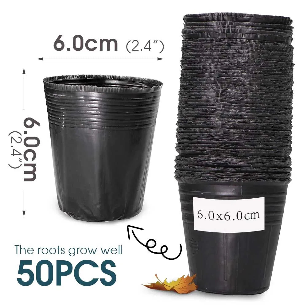 50pcs Black Plastic Seedling Pots – Breathable Nursery Containers for Seed Starting & Plant Cuttings