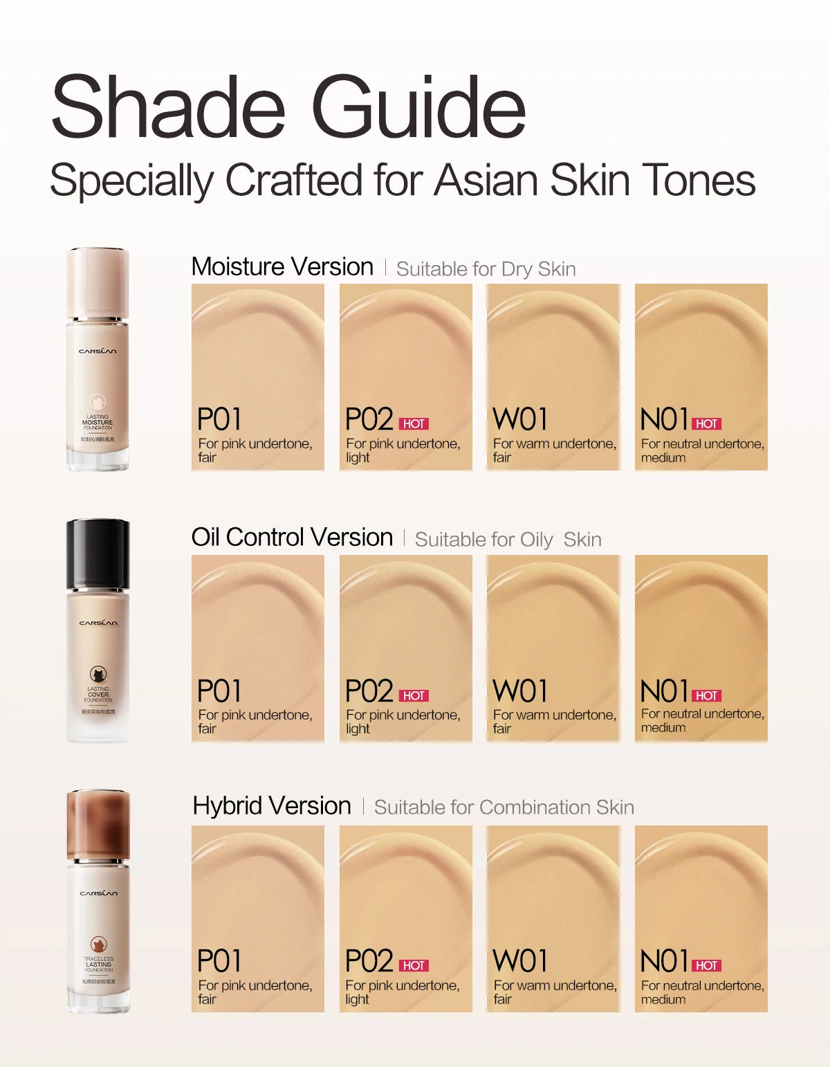 CARSLAN Long-Lasting Moisture Matte Liquid Foundation – Full Coverage Concealer, Whitening & Oil Control Face Base Makeup