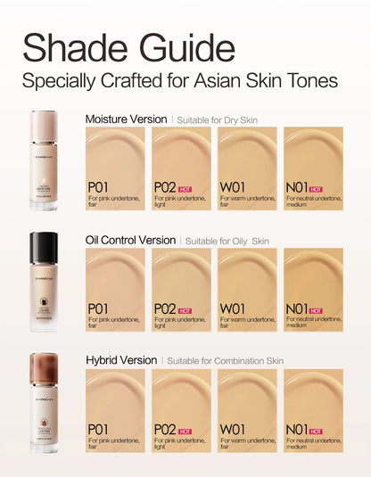 CARSLAN Long-Lasting Moisture Matte Liquid Foundation – Full Coverage Concealer, Whitening & Oil Control Face Base Makeup