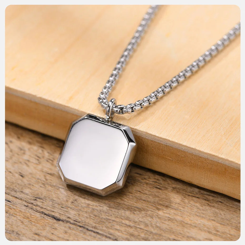 Vnox Stylish Men's Square Natural Stone Necklace - Stainless Steel Geometric Polygon Pendant, Casual Punk Jewelry Gift