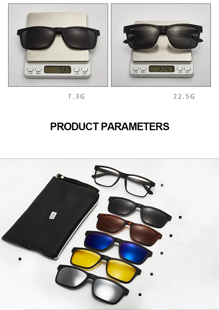6-in-1 Polarized Magnetic Clip-On Sunglasses – Men & Women Sun Glasses with Frame & Bag
