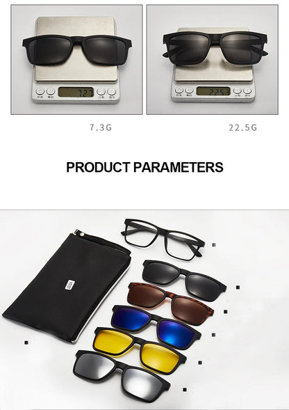 6-in-1 Polarized Magnetic Clip-On Sunglasses – Men & Women Sun Glasses with Frame & Bag