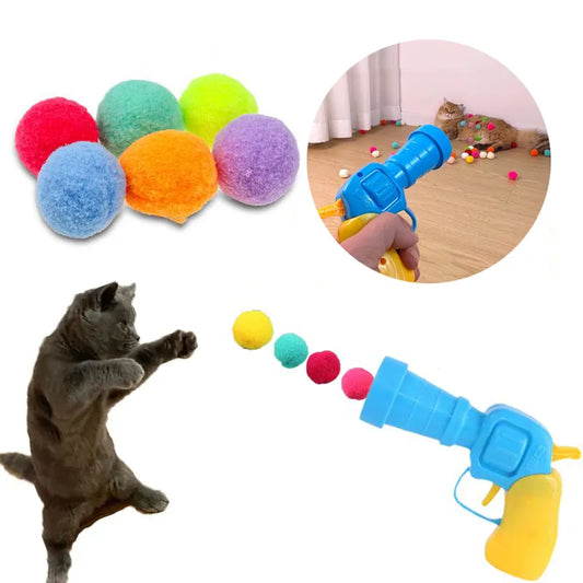 Interactive Cat Toys for Launch Training - Creative Mini Pompoms Games, Stretch Plush Ball Toys for Kittens - Pet Accessories and Cat Supplies