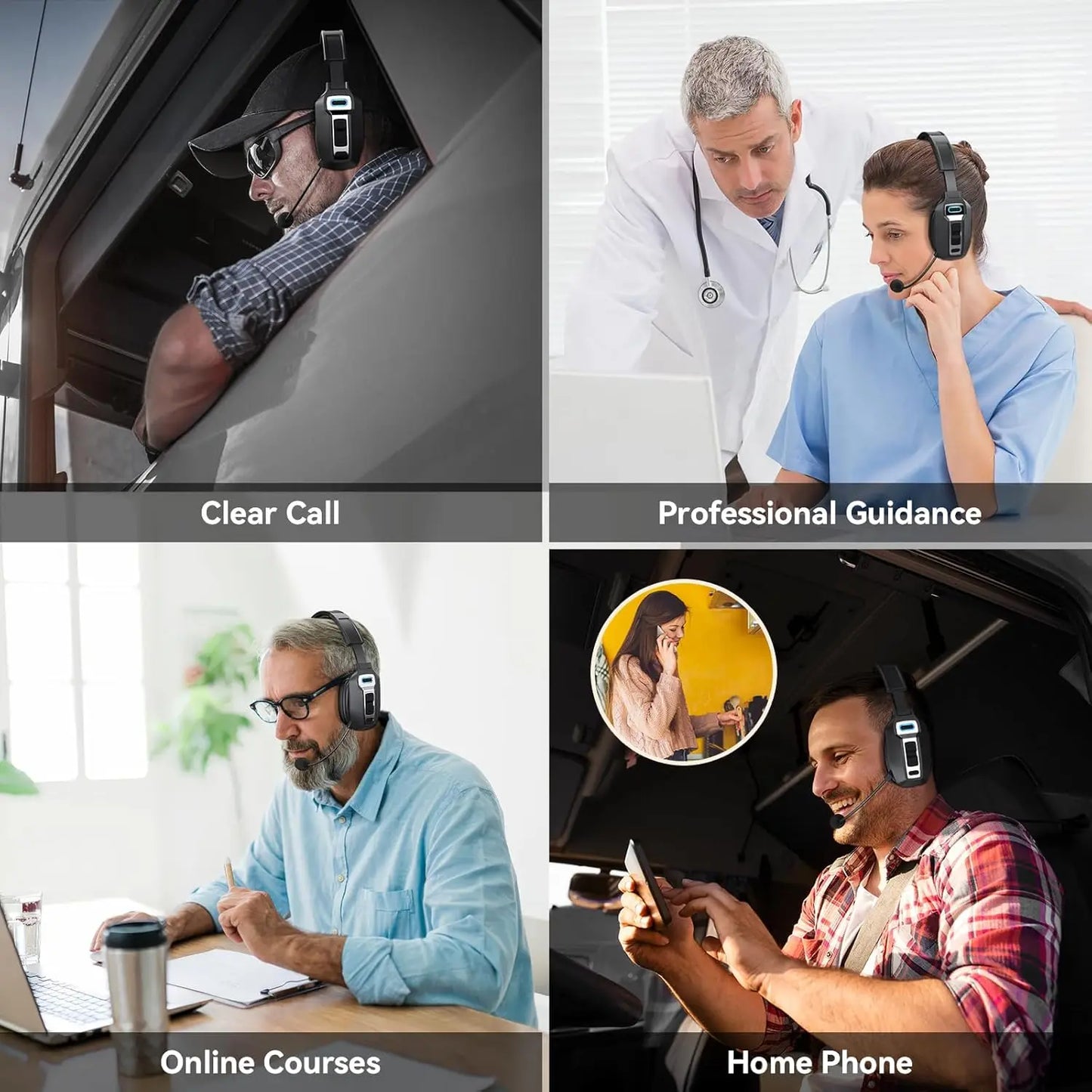 Bluetooth Trucker Headset with Microphone – Wireless On-Ear Headphones with AI Noise Cancelling & Mute Button