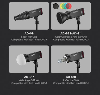 Godox AD200 Pro II Flash – 200Ws, 1/8000 HSS, 2980mAh Battery, 2.4G Wireless X System, Bi-Color Modeling Lamp Speedlight Flash