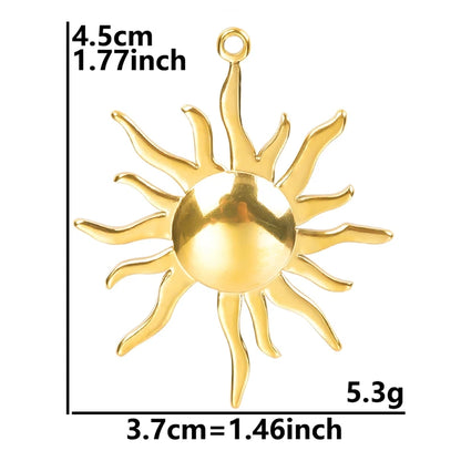 6pcs Real Gold-Plated Sun Charms - Stainless Steel Jewelry Making Pendants, Heart, Moon & Sunshine Design
