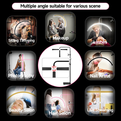 23" OEM 45W LED Eyelash Extension Lamp – Adjustable Brightness Half-Moon Bed Lamp with Ring Light & Free Logo