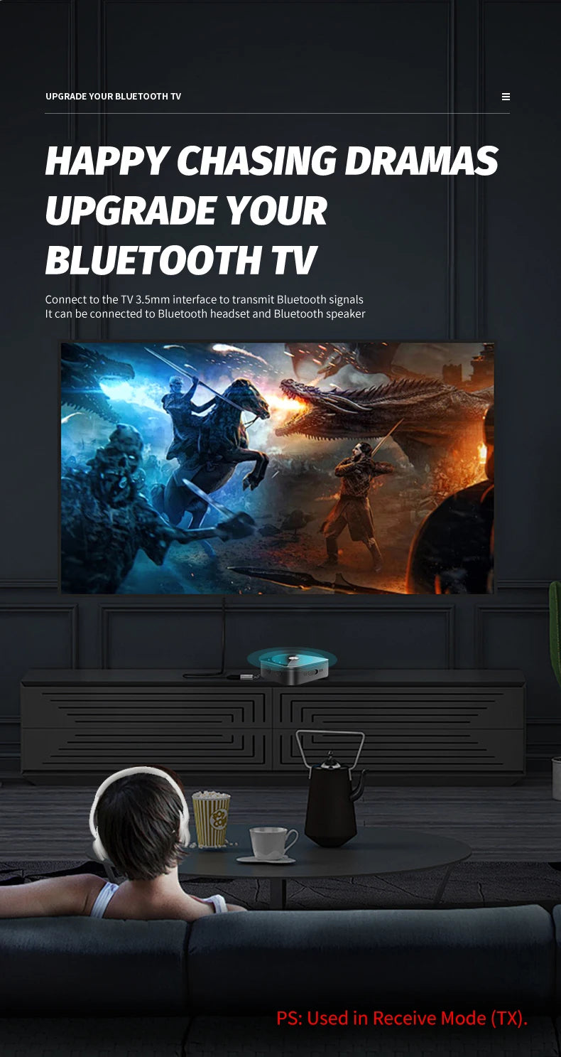 APTX Bluetooth 5.4 Audio Transmitter & Receiver | aptX Adaptive/HD/LL, 3.5mm AUX, 2-in-1 Wireless HiFi Stereo Adapter with Mic