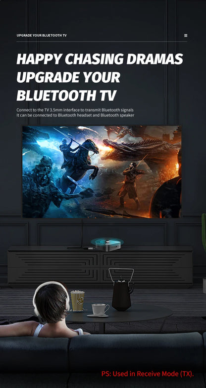 APTX Bluetooth 5.4 Audio Transmitter & Receiver | aptX Adaptive/HD/LL, 3.5mm AUX, 2-in-1 Wireless HiFi Stereo Adapter with Mic