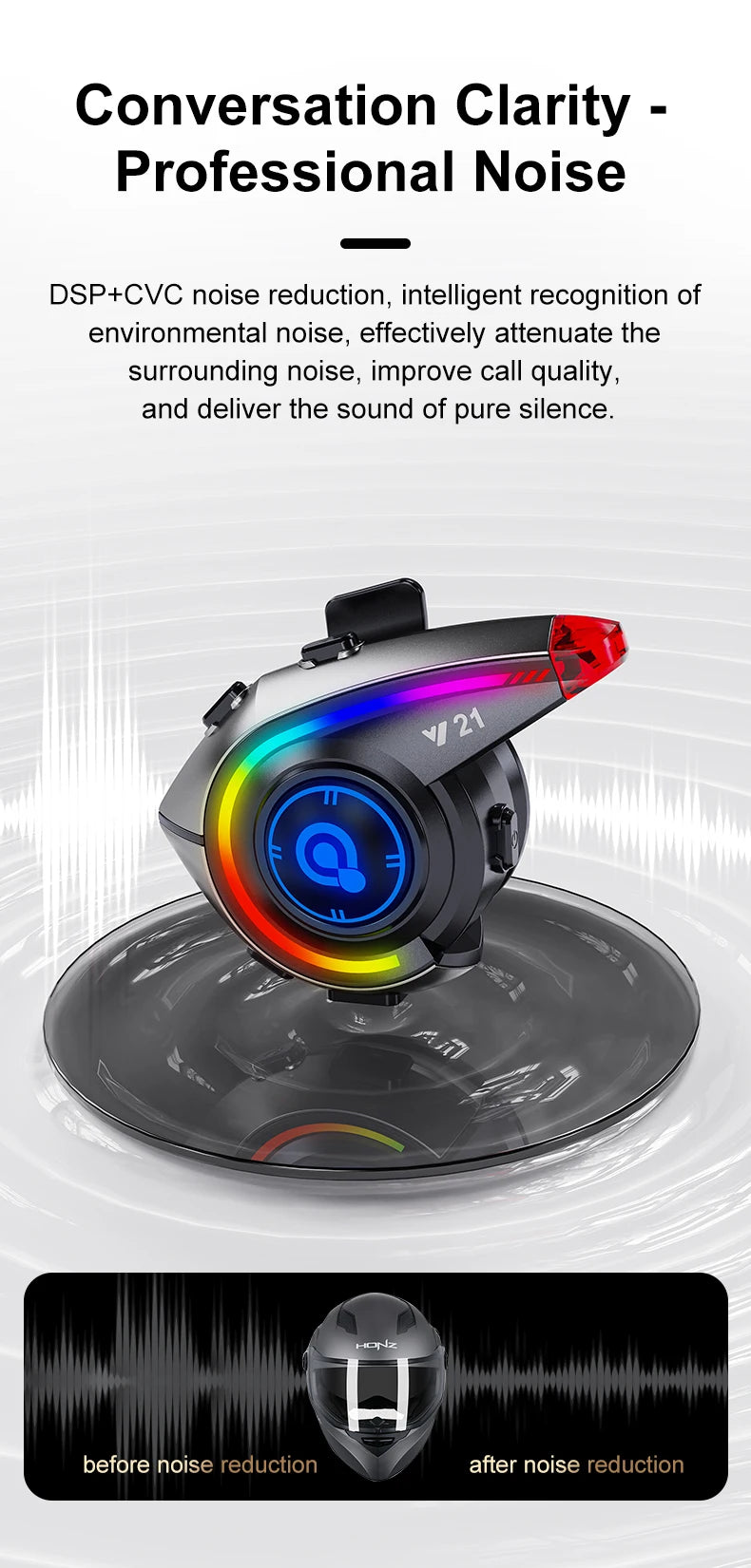 KEBIDUMEI Y21 Motorcycle Helmet Bluetooth Headset — Earphone Music Player with FM Radio & SOS Warning Light