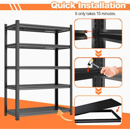 Heavy Duty 5-Tier Metal Garage Shelving – 3500LBS Adjustable Storage Shelves for Basement & Commercial Use