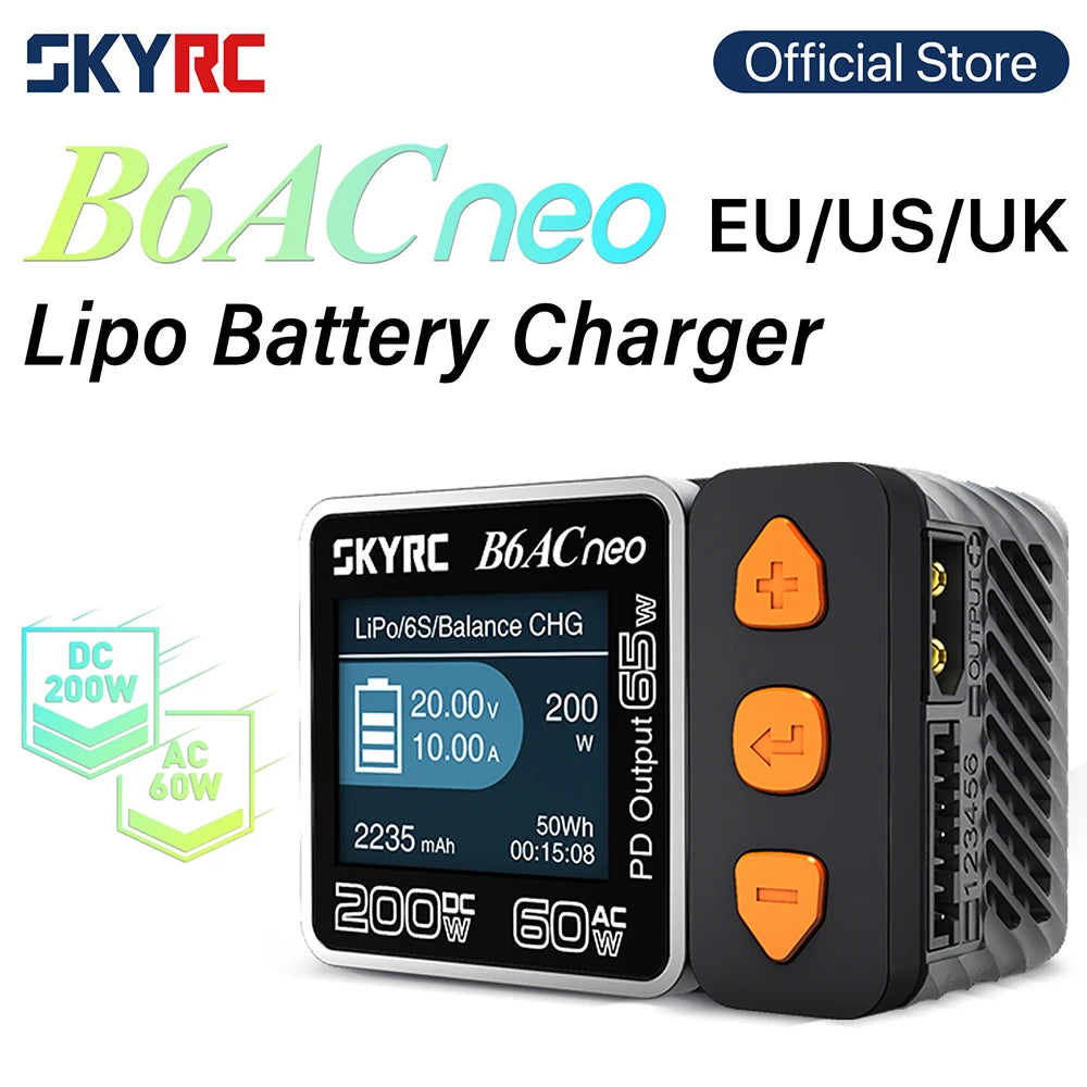 SKYRC B6ACneo Balance Charger - 200W DC, 60W AC, 10A Smart Battery Charger for LiPo LiFe LiIon LiHV NiMH NiCd Pb