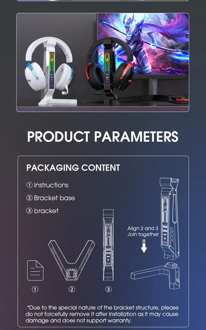 RGB Gaming Headset Stand – LED USB Charging Dock with Sound-Activated Lights & 11 Modes