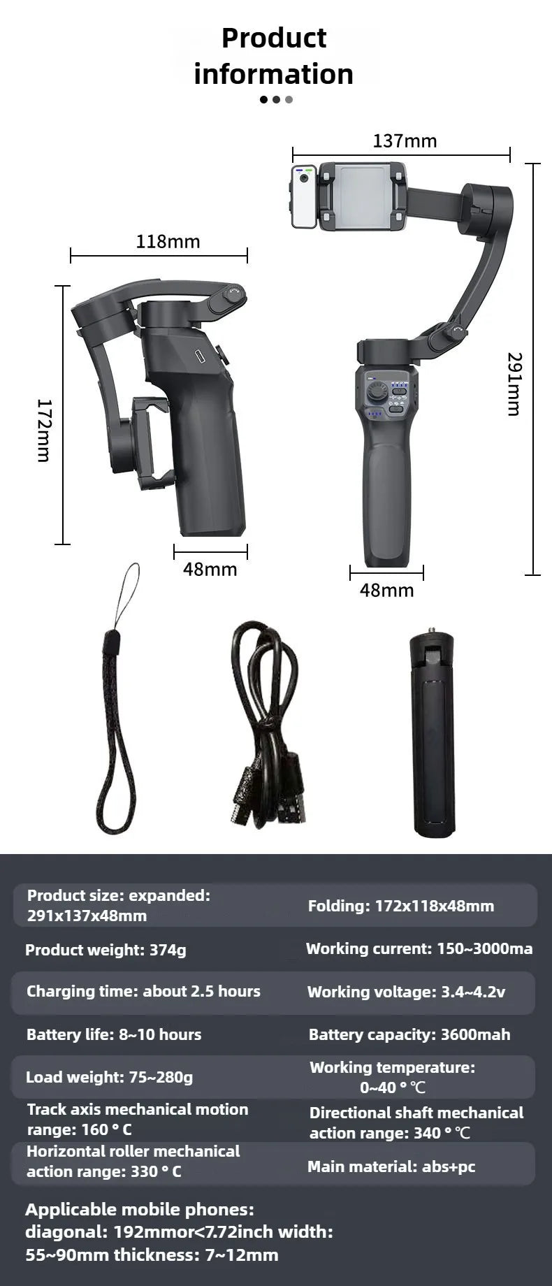 3-Axis Mobile Gimbal Stabilizer – Phone Video Recorder with Face & Object Tracking for Android & iPhone