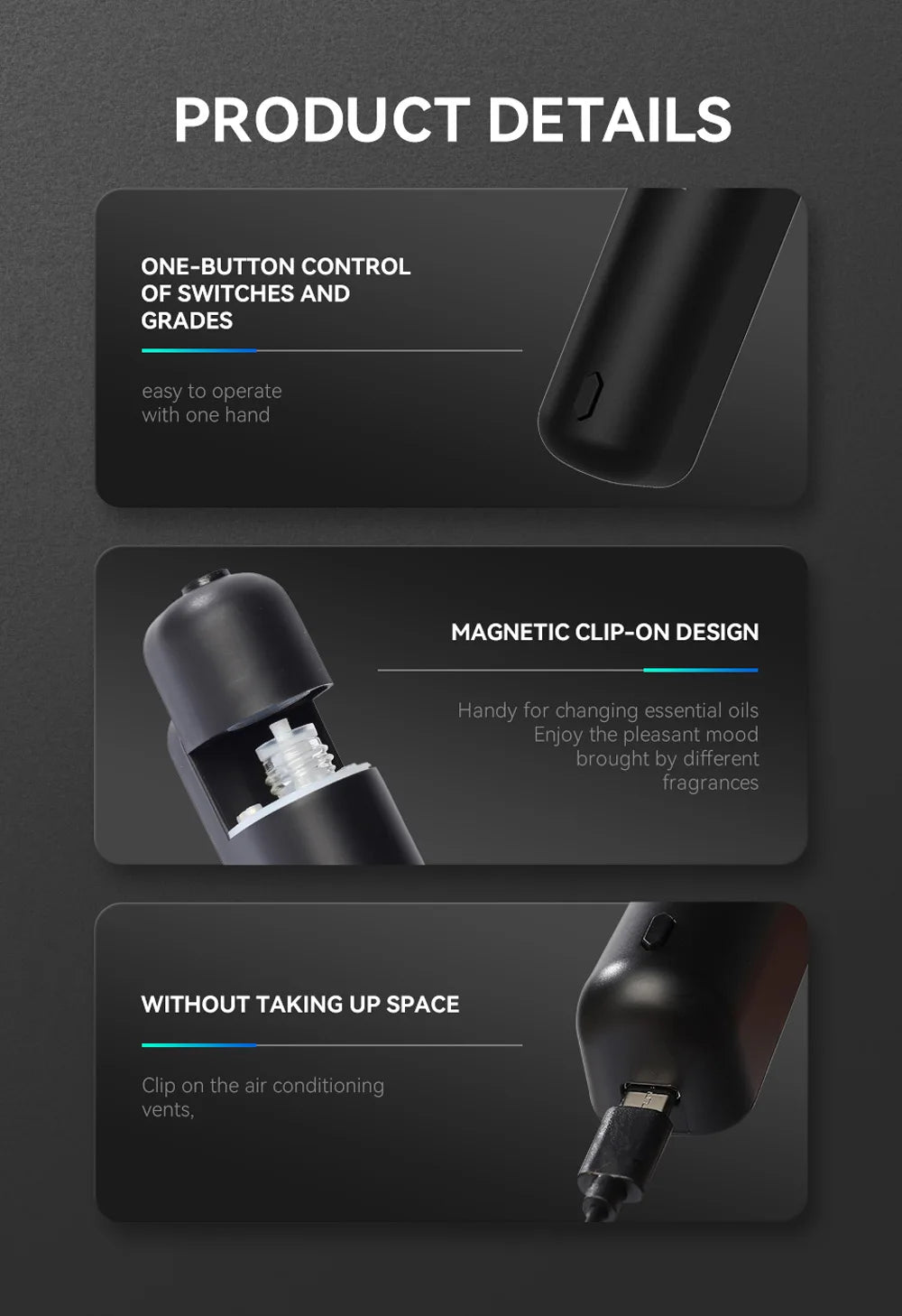 Mini USB Car Aroma Diffuser – Rechargeable Fragrance Oil Air Freshener with Essential Oil Vent Clip